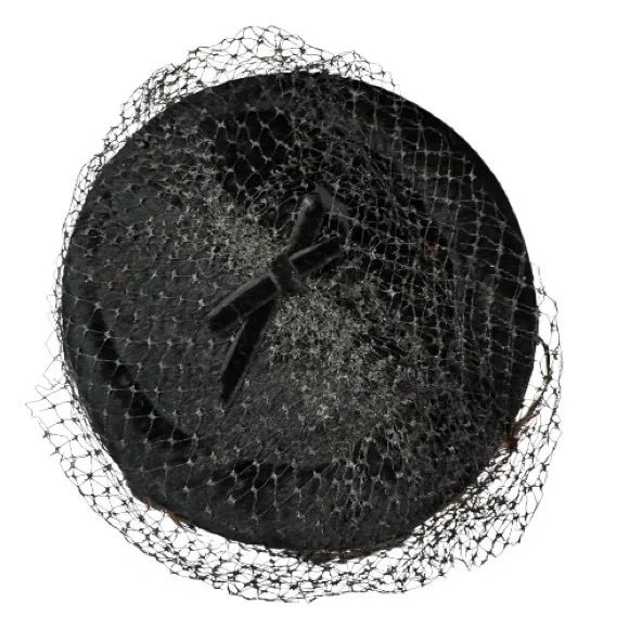 Vtg 1940s Velvet Pillbox Hat Feather Birdcage Veil Union USA Kentucky Derby - Picture 7 of 12